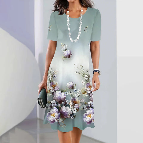 Robe ample à col rond et imprimé numérique pour femme, décontractée et tendance, M300038 