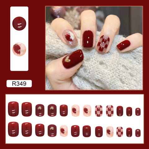 Porter un faux ongles amovible morceau de manucure d'amour en damier blanc rouge chérie m55010557 