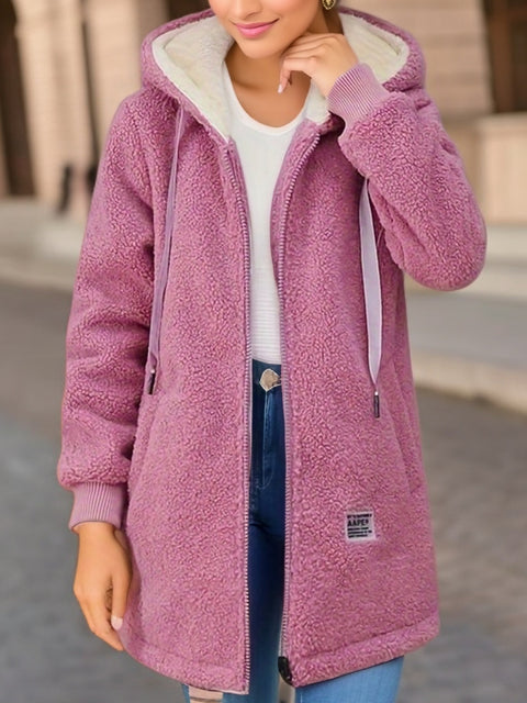 Fleece thickened medium and long lamb wool sweater women's autumn and winter embroidered letter zipper jacket m301991