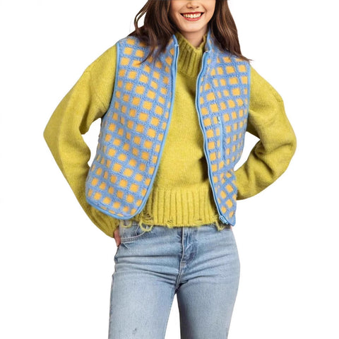 Women's Waffle Fleece Vest Sleeveless Turtleneck Zip-Up Vest Top m302135