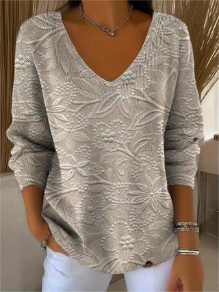 Shoulder V-neck long-sleeved autumn leaf 3D digital printing women's top FF303401 04