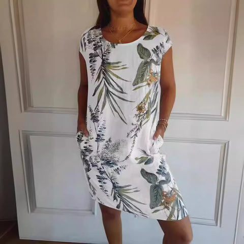 Robe ample à col rond et manches courtes imprimée m300103 