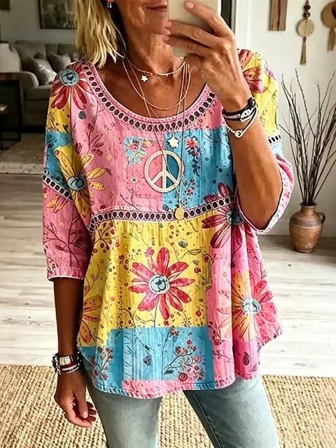 3D digital printing round neck seven-quarter sleeve women's clothing FF303095