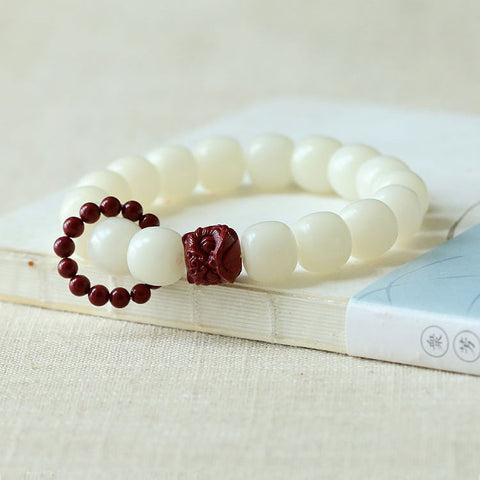 Bracelet en perles de jade blanc naturel Bodhi Root, perles de cinabre, éveil du lion, disque portatif, bracelet de jeu à la main, anneau de course souple pour doigt féminin m3331301