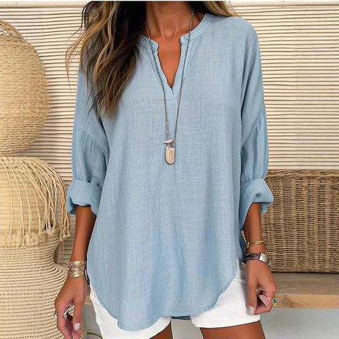 Small V-neck long-sleeved floral simple casual temperament T-shirt m302763