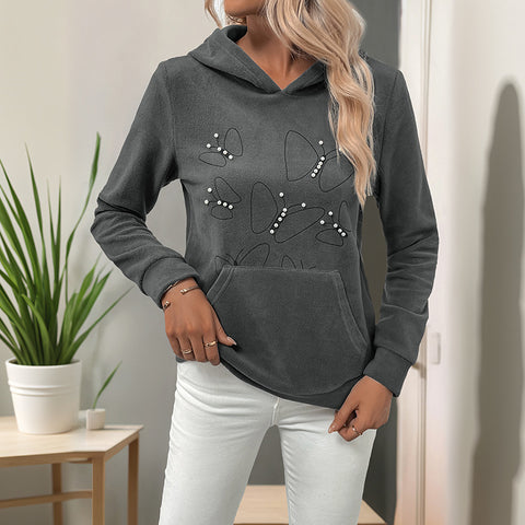 Lässiger Fleecepullover mit Kapuze, Perlenbesetzter Hoodie, Damen m300811 