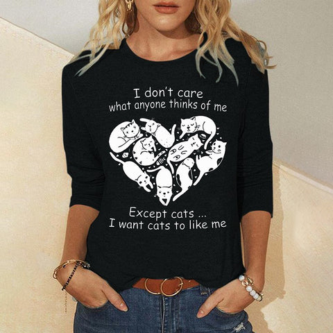 Rundhals-T-Shirt Damen Langarm Lose bedrucktes Oberteil m300648 