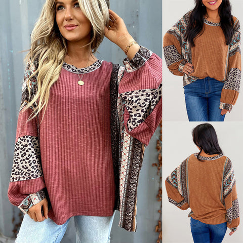 Chemise décontractée à rayures contrastées, col rond, manches longues, pull ample pour femme, haut m301015 