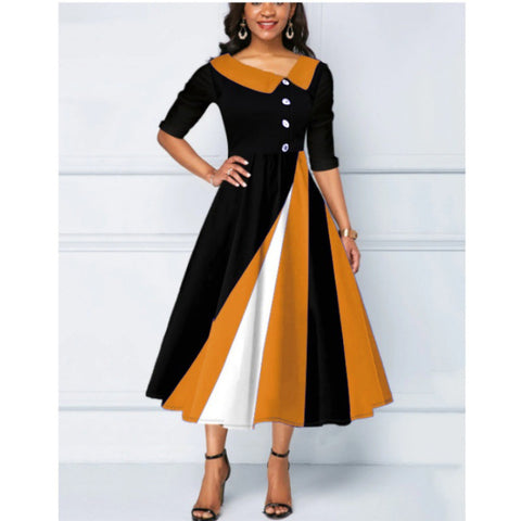 Robe longue à manches cinq-quarts et boutons imprimés en 3D m300864 