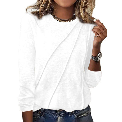 Autumn and winter new solid color long-sleeved pullover t-shirt crew neck top m301889