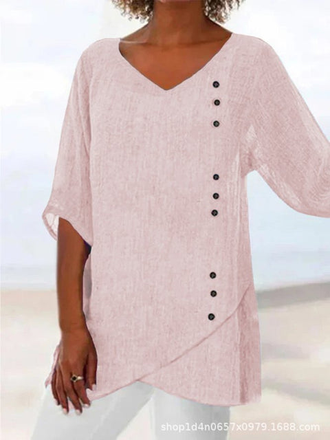 Damen-T-Shirt mit V-Ausschnitt und neunviertellangen Ärmeln und Tiermotiven, lockeres Motiv, m301289 