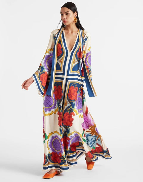 New summer print seven-quarter sleeve stand-up collar dress m301881