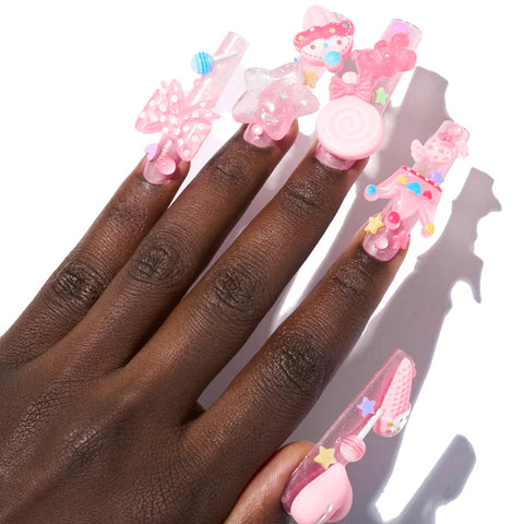 Porter des coussinets à ongles Nail art en forme de longue pipe à eau Accessoires en forme de nœud de bonbon tridimensionnel Coussinets à ongles 24 pièces
