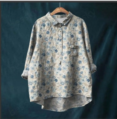 Chemise à manches longues en lin et bambou, à revers, polyvalente et tendance, m301040