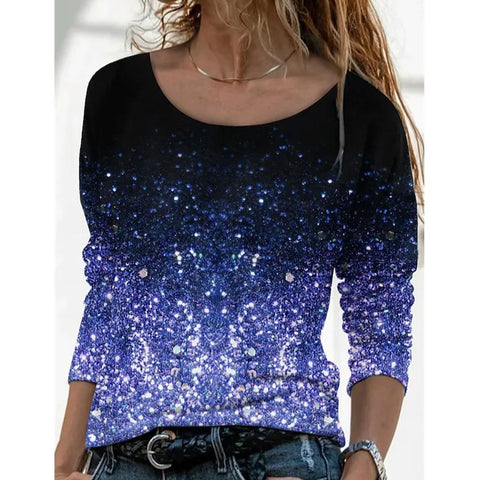 Langärmliges, lockeres, lässiges Pullover-T-Shirt mit Rundhalsausschnitt und 3D-Druck für Damen m300857 