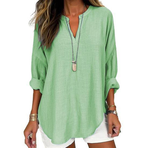 T-shirt d'été à manches longues et col en V pour femme, style décontracté, manches longues, m301363 