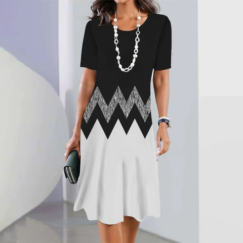 Robe ample à col rond et imprimé numérique pour femme, décontractée et tendance, M300038 