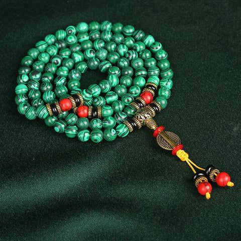 Bracelet chapelet en malachite 108 perles Bouddha, perles rondes de 8 mm, perles Bouddha en malachite m3331294 