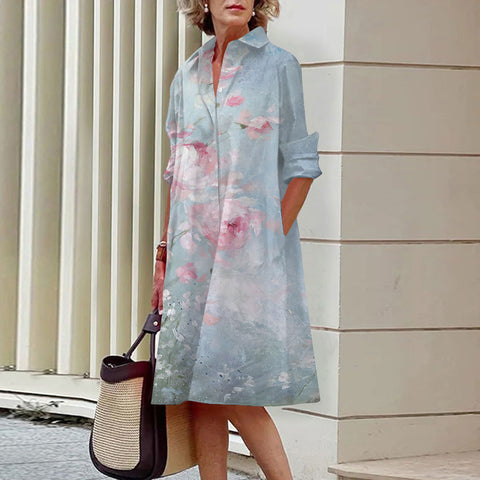 Robe chemise à boutons ouverts à une rangée, motif floral, impression numérique 3D, style vent doux, m300914 