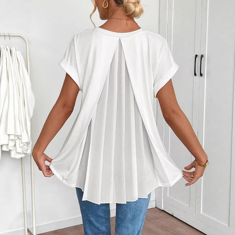 Back pleated V-neck short-sleeved top m302624