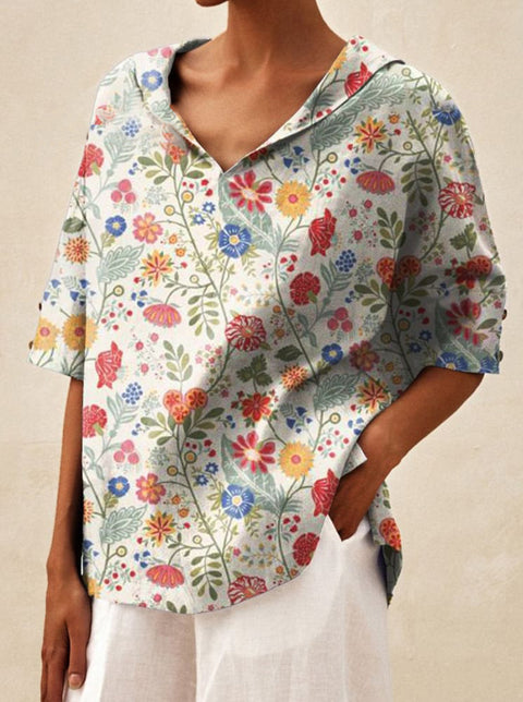 Solid color cotton and linen loose hooded top T-shirt m302700