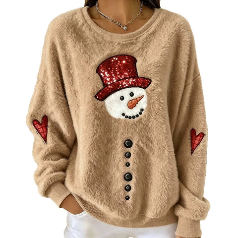 Snowman love polka dot print flannel casual pullover sweater FF303481