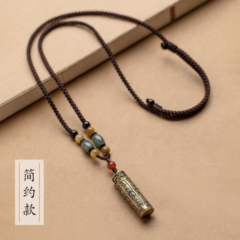 Peut être ouvert pour emballer des choses Collier en laiton rétro avec pendentif en chaîne de pull, pendentif tibétain polyvalent m3331270 