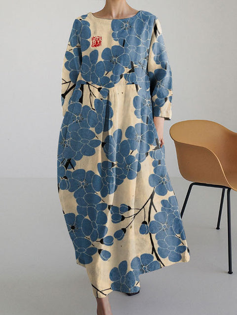 Lockeres, modisches Premium-Kleid mit Rundhalsausschnitt und langen Ärmeln und Aufdruck m301044