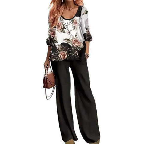 Neues Damenmode-Shirt-Set mit Rundhalsausschnitt und 3D-Druck m301240 