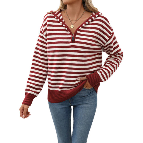Pull rayé col V en maille d'automne m300805 