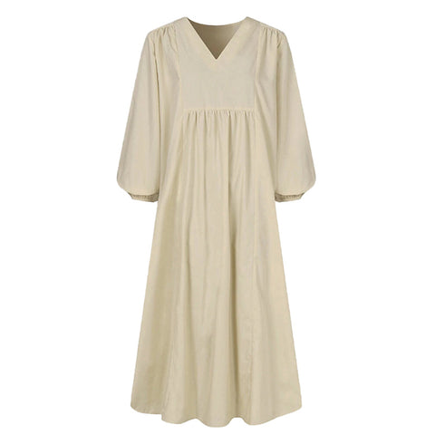 Robe ample en coton et lin à manches lanternes pour femme m301242 