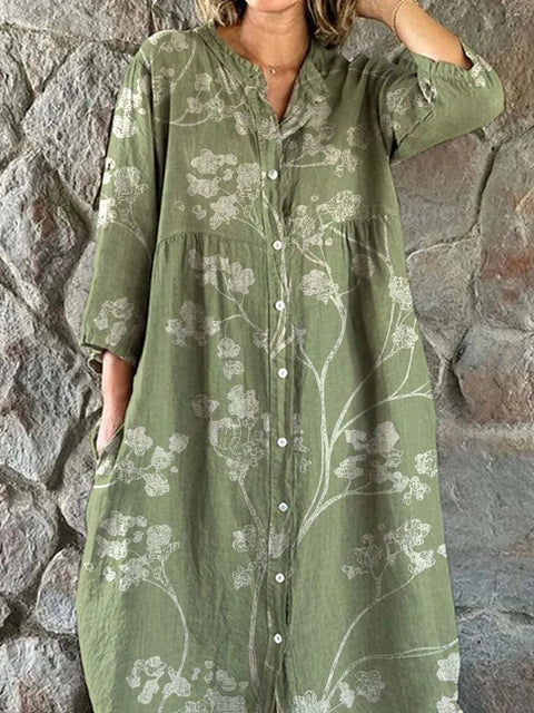 Robe chemise ample à col ras du cou et manches longues pour femme, imprimée, de qualité supérieure, m301050
