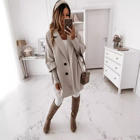 Seven-quarter sleeve button lapel pocket woolen jacket m300545