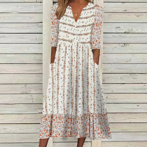 Bedrucktes Kleid mit halblangen Knöpfen M300188 