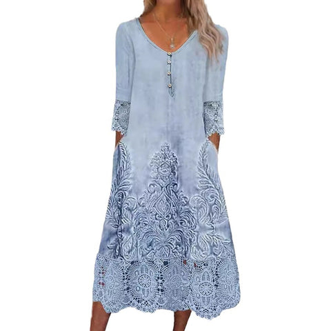Robe à épissure en dentelle, jupe imprimée à manches courtes pour femme m300386 