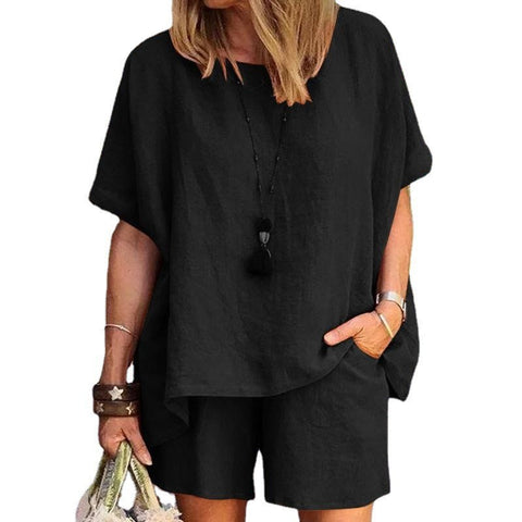 Ensemble deux pièces ample à manches courtes et short, style décontracté, m301179 