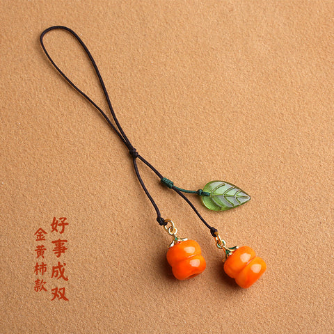 Porte-clés en forme de feuille de kaki émaillé rétro et magnifique, pendentif pour téléphone portable, Persimmon Ruyi m3331260 