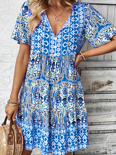 Nouvelle robe à col en V, jupe ample à imprimé bohème à la mode m300994 