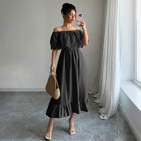 Robe longue élégante coupe-vent à épaules dénudées en forme de A m301401 