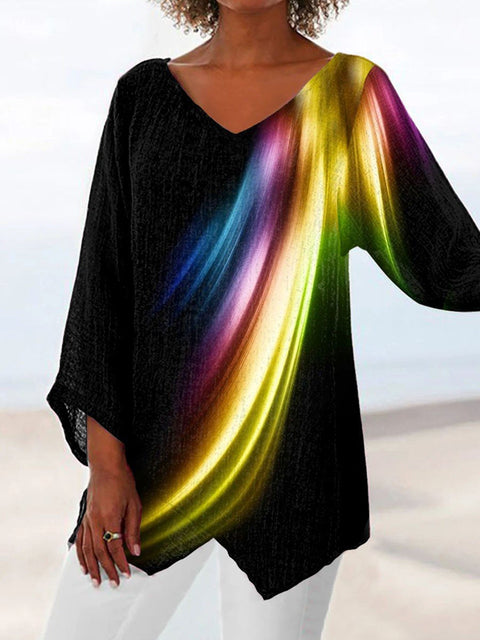 Damen-T-Shirt mit V-Ausschnitt und neunviertellangen Ärmeln und Tiermotiven, lockeres Motiv, m301289 