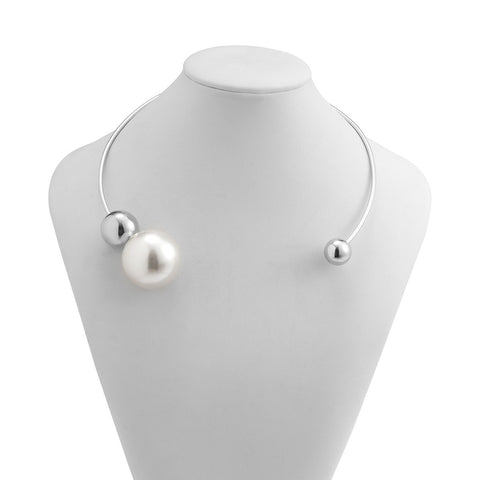 Collier de perles en or avec anneau circulaire ouvert, collier de perles rondes asymétrique et minimaliste pour femme m3331192 