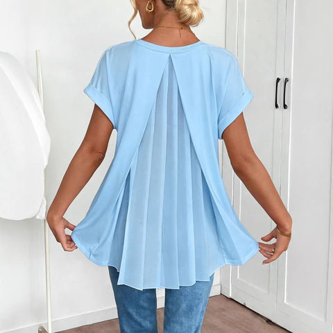 Back pleated V-neck short-sleeved top m302624