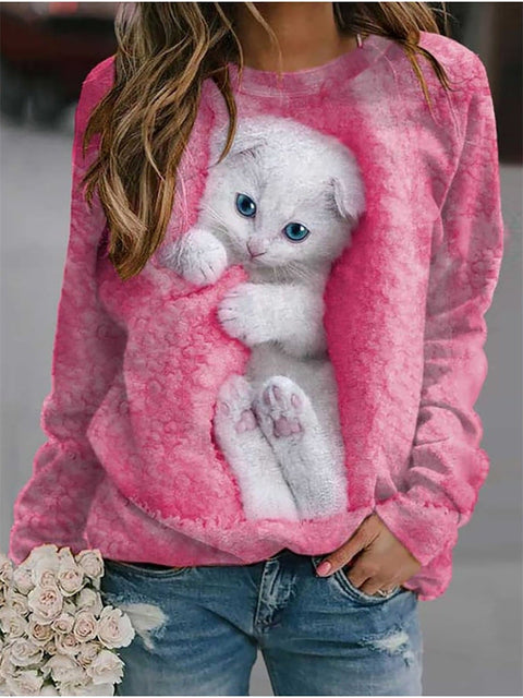 Frühlings- und Sommerpullover mit lockerem Animalprint und langen Ärmeln und Rundhalsausschnitt m300744 