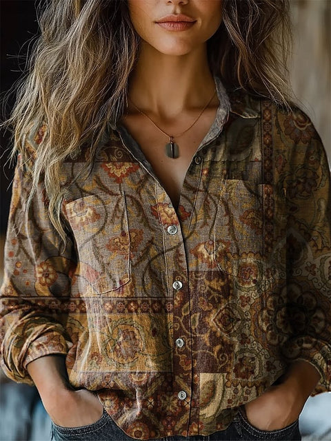 Fashion women's clothing European and American versatile printing casual lapel m301565