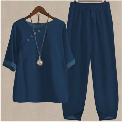 Zweiteiliges Set aus bedrucktem Oberteil und Hose mit geteilten Ärmeln, m300036 