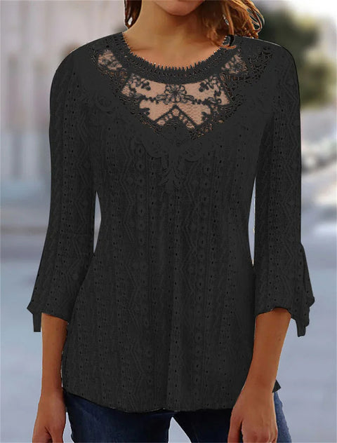 Nouvelle chemise confortable et décontractée à manches sept-quarts avec dentelle creuse et épissure m300154 