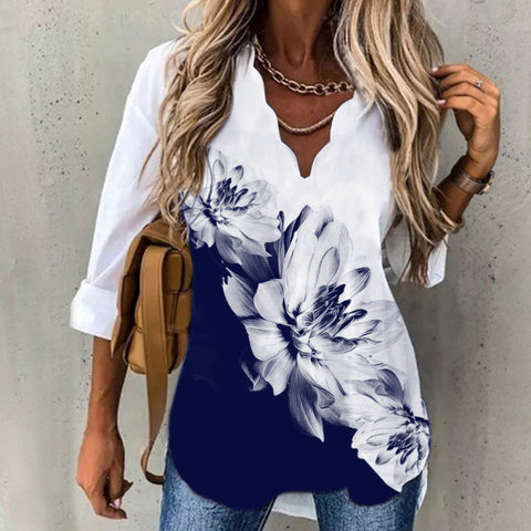 Chemise à col cannelé imprimée à manches longues pour femme M300215 
