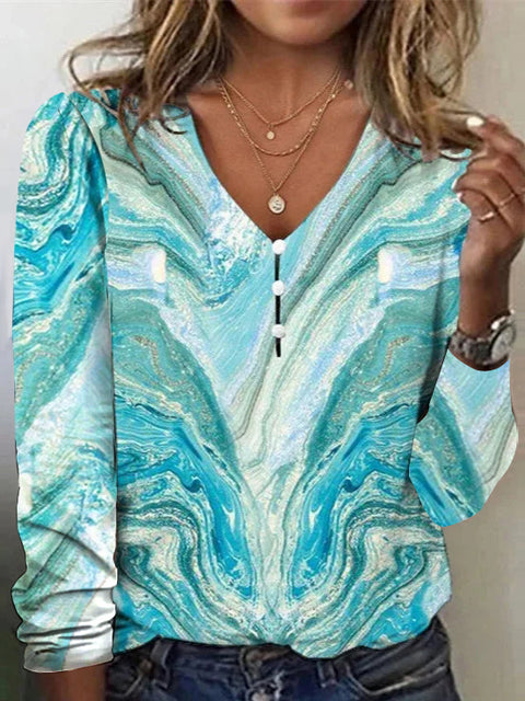 Pull-shirt à manches longues et col en V avec boutons nacrés et étoiles tie-dye m300609 