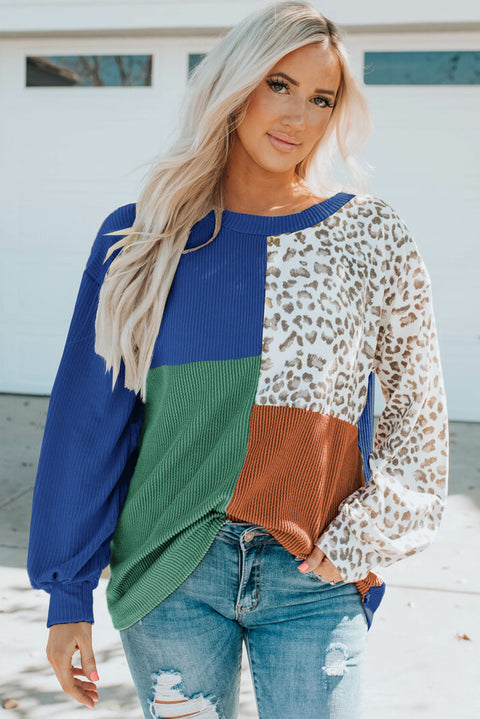 Nouveau haut à manches longues en tricot à imprimé léopard contrasté pour femme m300950 