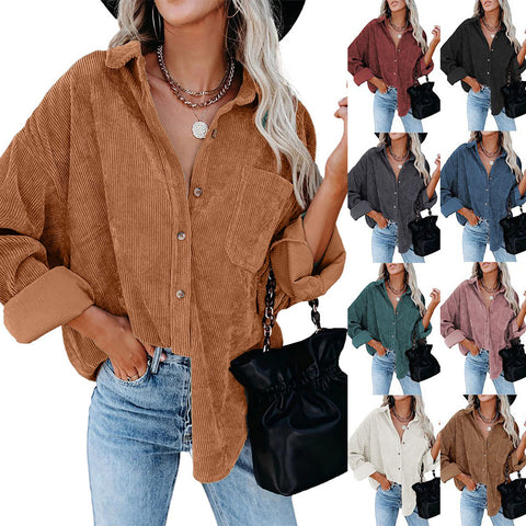 Chemise ample décontractée en velours côtelé pour femme M300964 